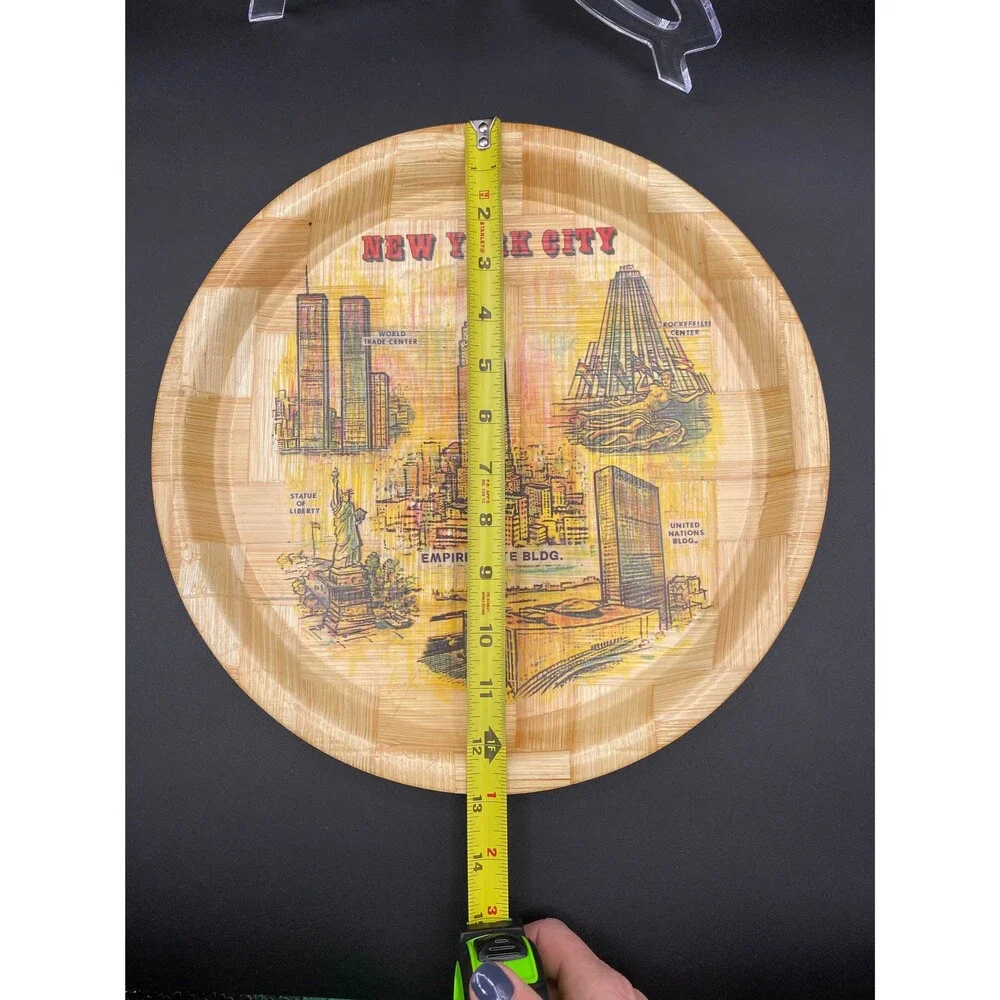1970s Bamboo Drink Tray, New York City Landmarks, Travel Souvenir